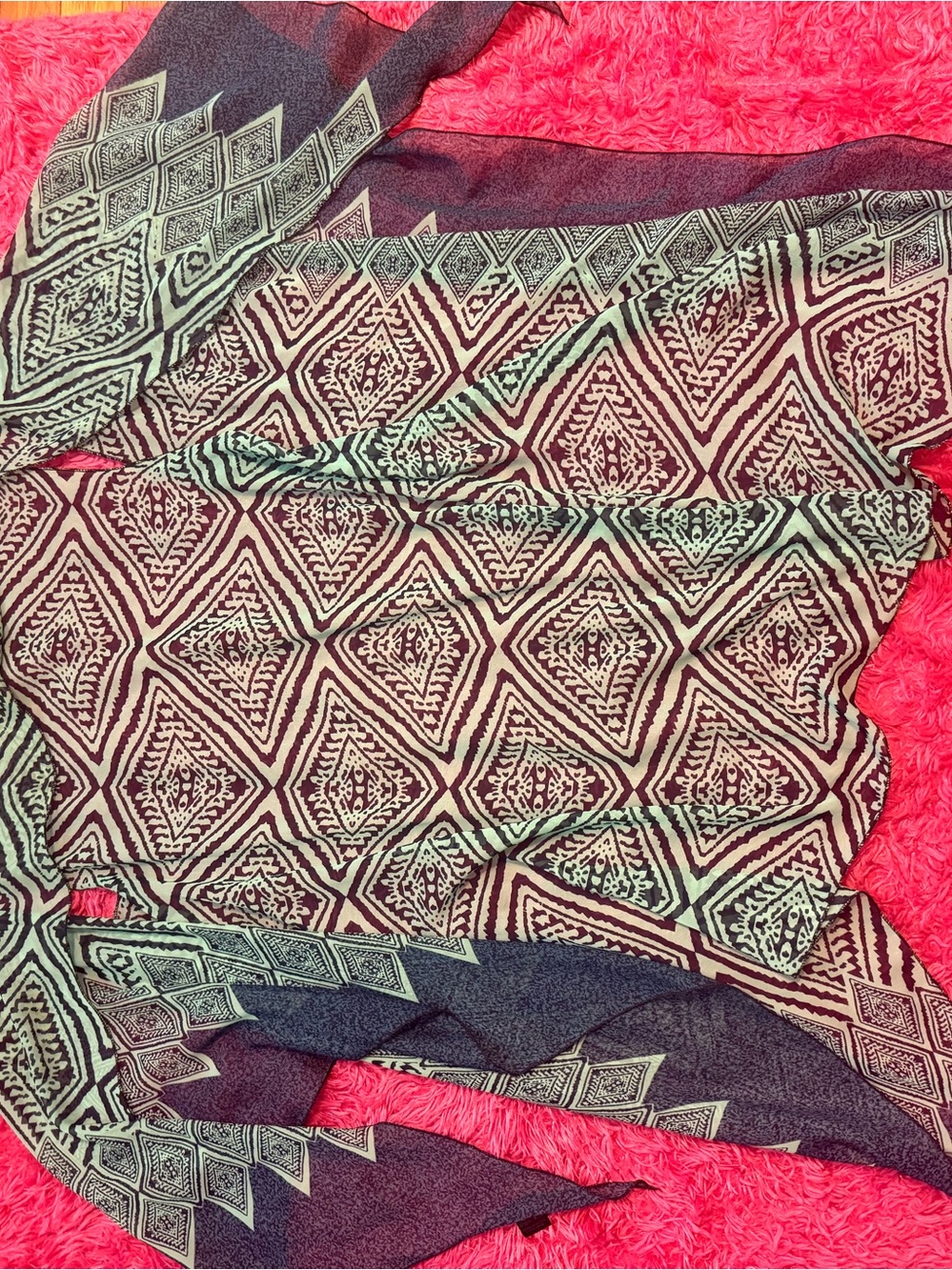 Boho Diamond Print Kimono Cardigan - Mint & Burgundy